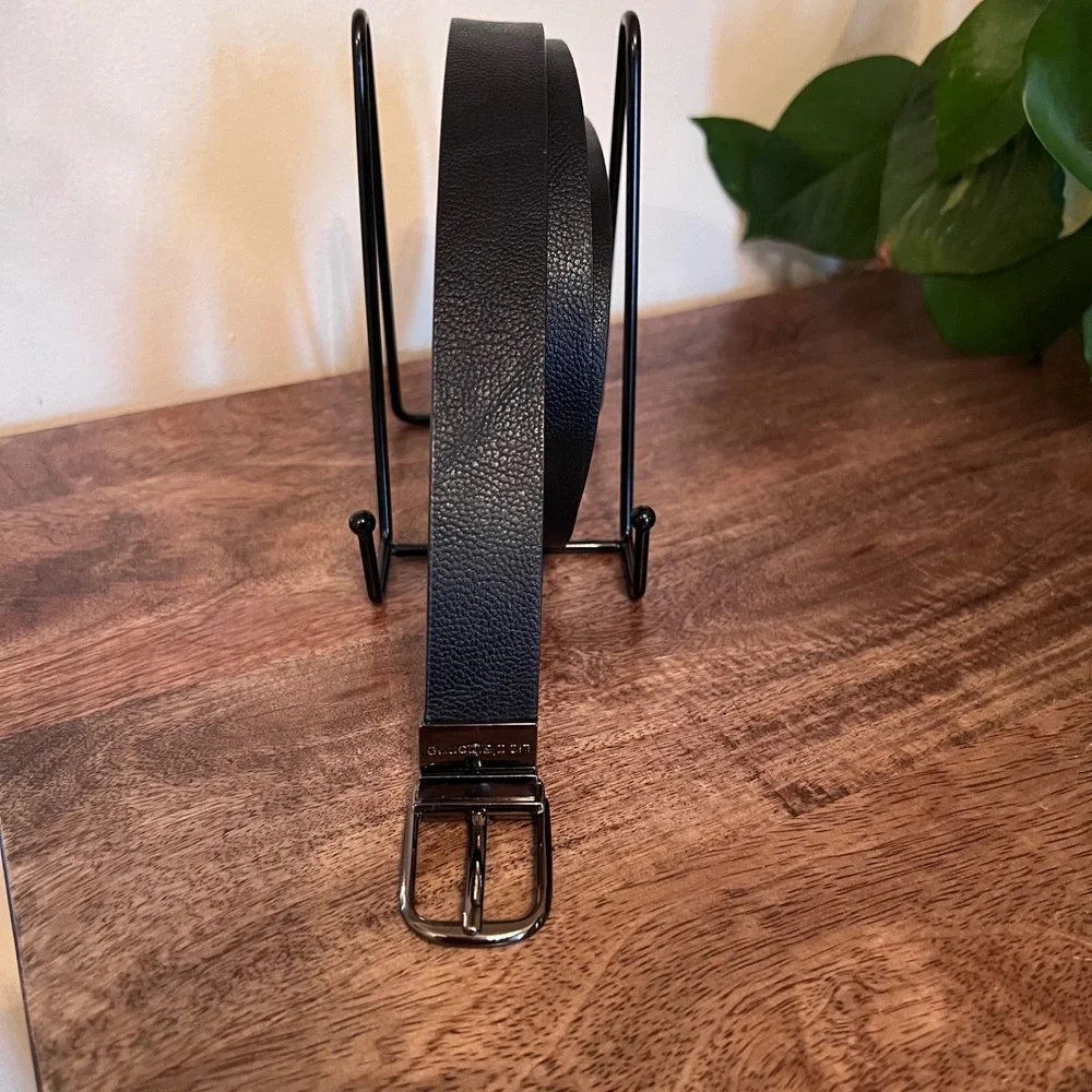 Liz Claiborne Black/Grey‎  Reversible Belt Womens Size L Silver Buckle